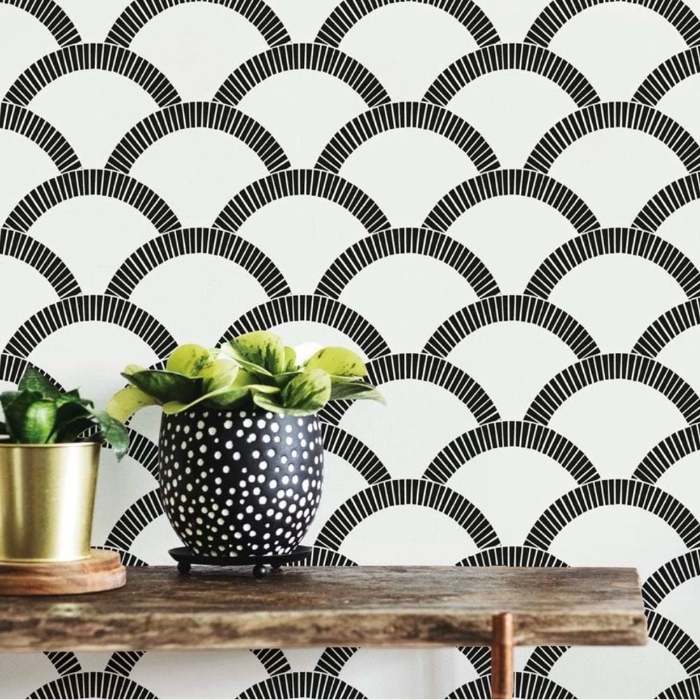 Tempaper Black & Cream Mosaic Scallop Peel and Stick Wallpaper - 3 Rolls
